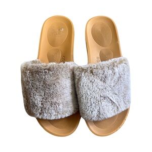 Coface Cozy Faux Fur Slide Slippers House Shoes Arch Support Memory Foam Sz 10
